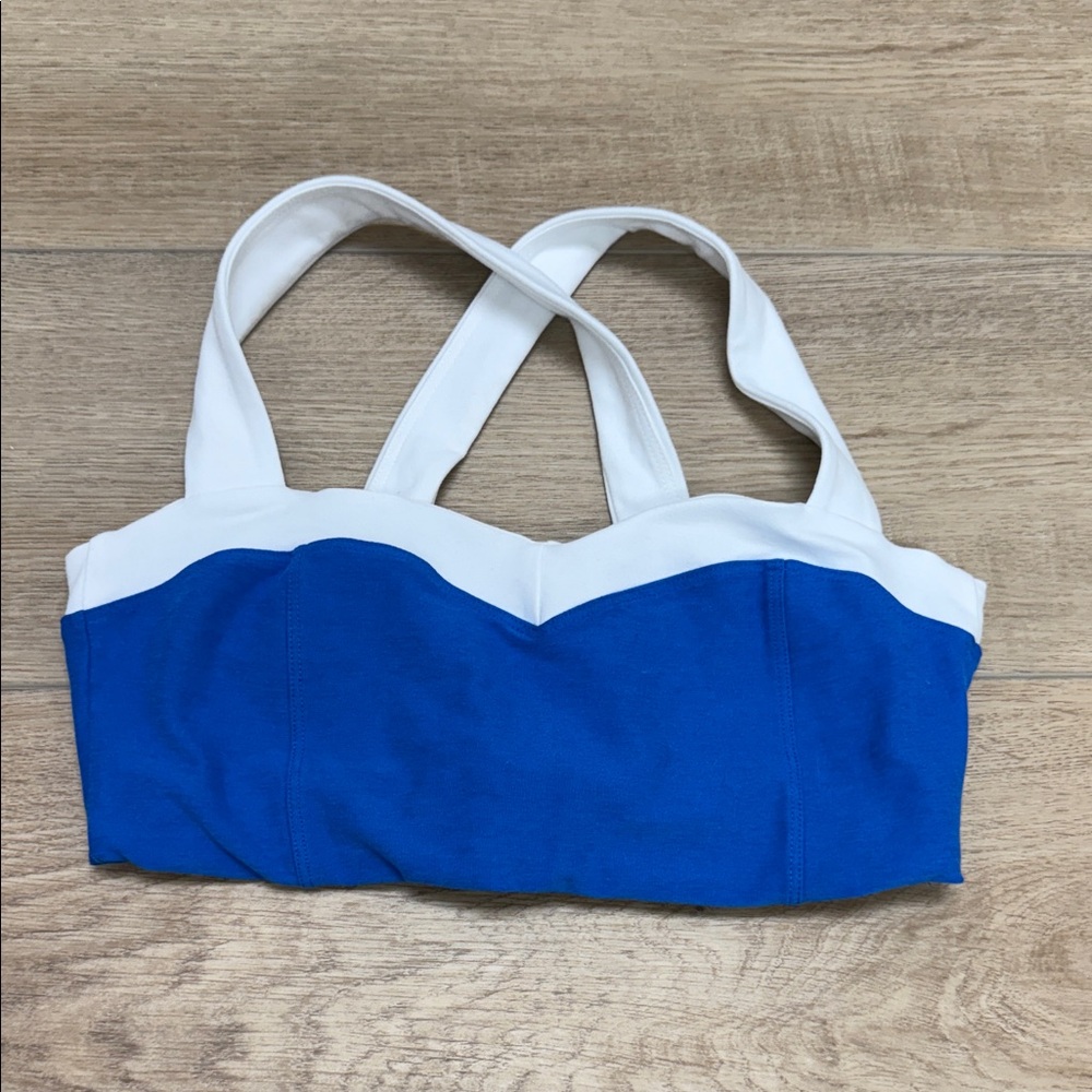 Beyond Yoga Women’s Sports Bra in Blue and White